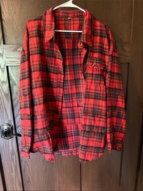 Red Plaid Men's Flannel Shirt Jacket